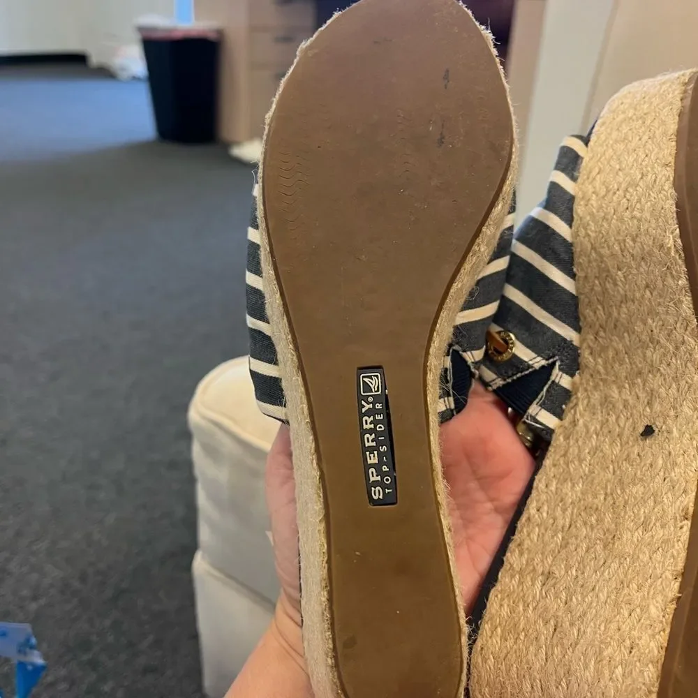 Sperry Nautical Stripe Espadrille Wedge Slip On Slides sz 8.5 EUC